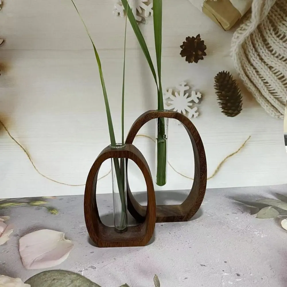Walnut Solid Wood Mini Water-cultured Vase Transparent Creative Hydroponic Flower Pot Exquisite Simple