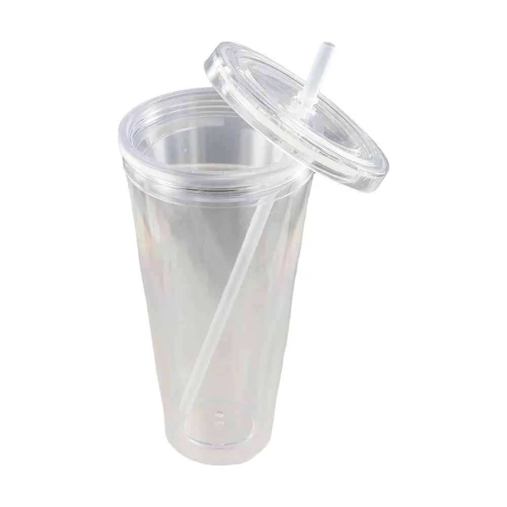 Househo 350/450/650ml Clear Tumbler with Lid and Straw Transparent Water Bottle Plastic Double-Layer Iced Coffee Cup Milk