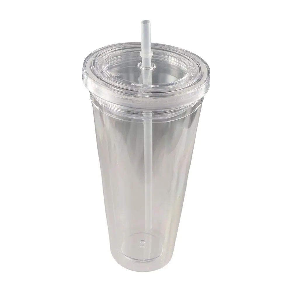 Househo 350/450/650ml Clear Tumbler with Lid and Straw Transparent Water Bottle Plastic Double-Layer Iced Coffee Cup Milk