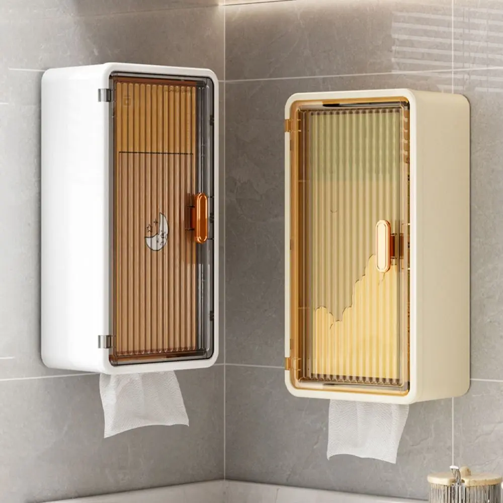 Plastic Bathroom Storage Box Large Capacity Wall Mounted Makeup Storage Holder Waterproof Dustproof Extractable Tissue Box