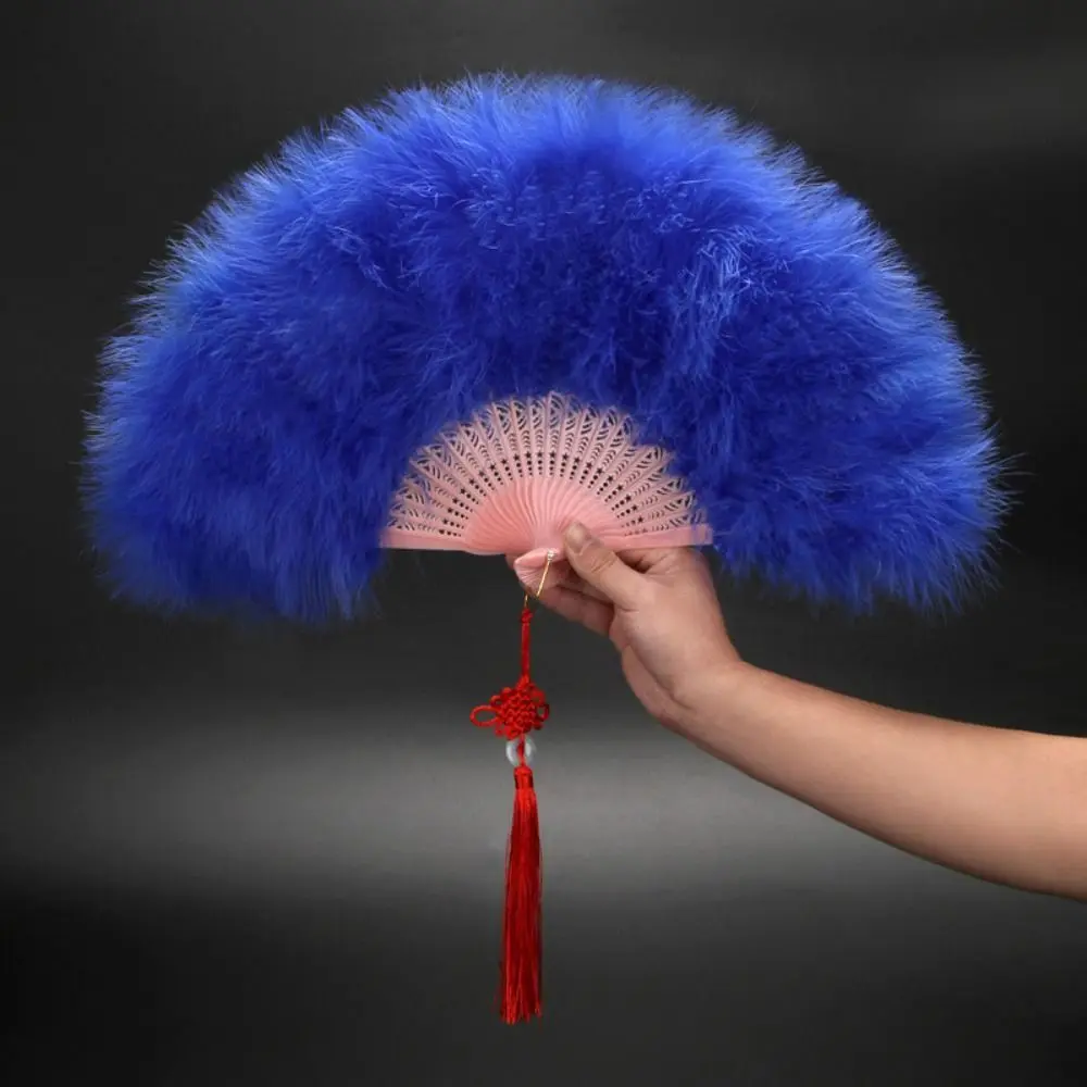 Chinese Handheld Feather Fan Colorful with Tassels Wedding Folding Fan Elegant Traditional Show Dance Fan