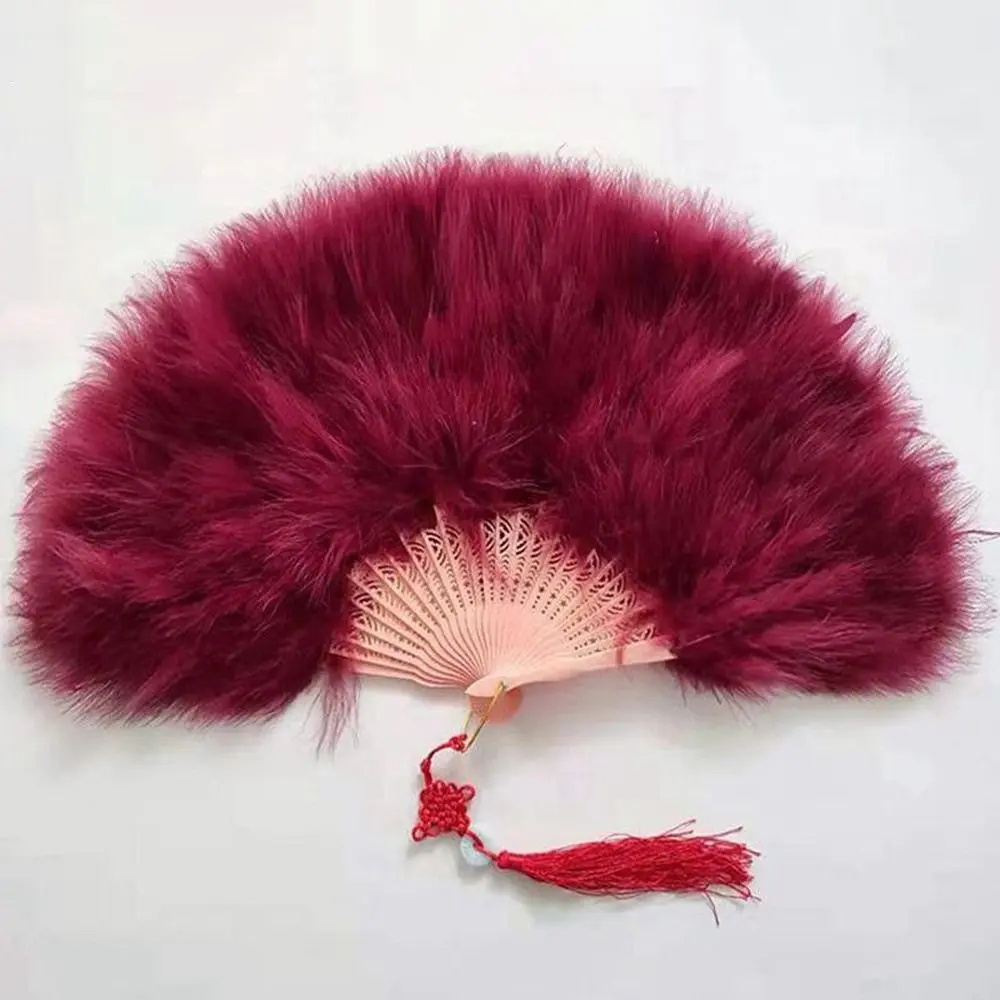 Chinese Handheld Feather Fan Colorful with Tassels Wedding Folding Fan Elegant Traditional Show Dance Fan