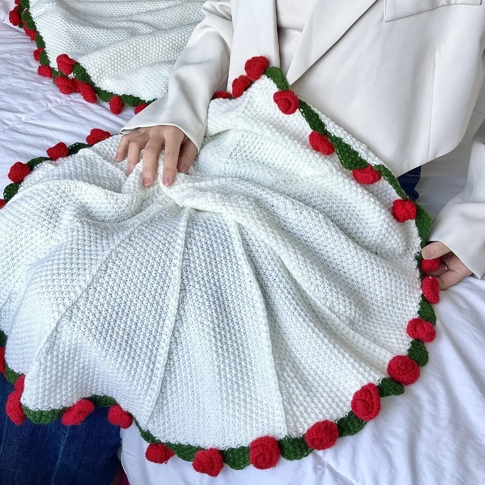 Creative Fashion Rose Bouquet Blanket DIY Craft Handmade Woven Artificial Knitted Blanket Unfinished Material Pack Holiday Gifts