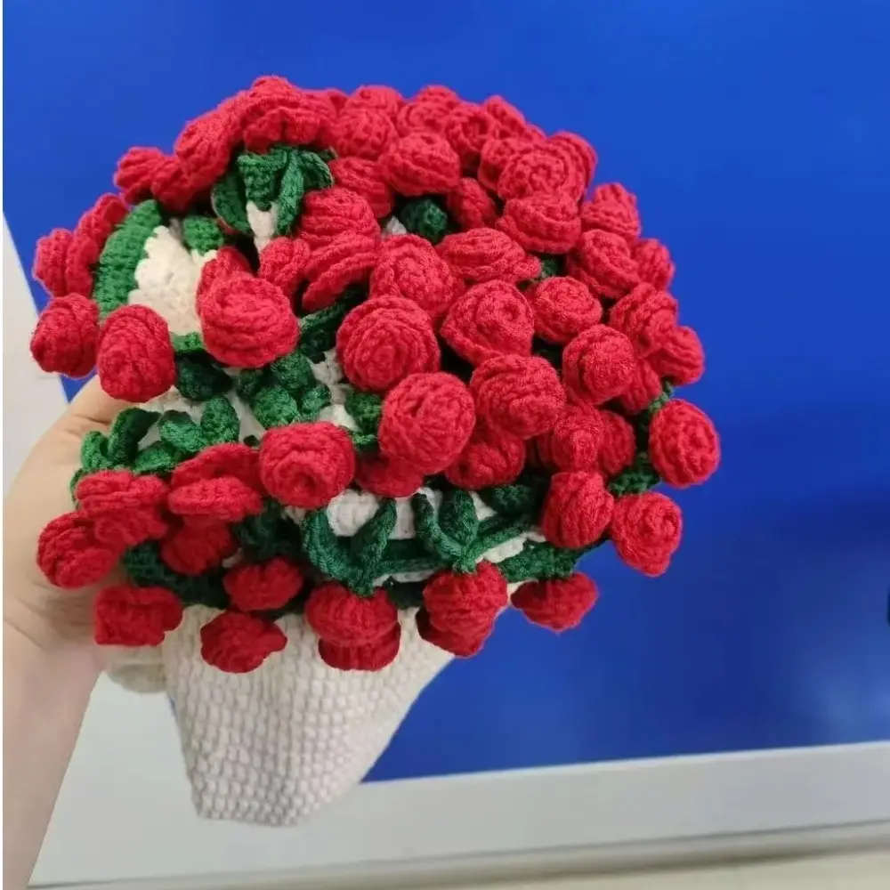 Creative Fashion Rose Bouquet Blanket DIY Craft Handmade Woven Artificial Knitted Blanket Unfinished Material Pack Holiday Gifts