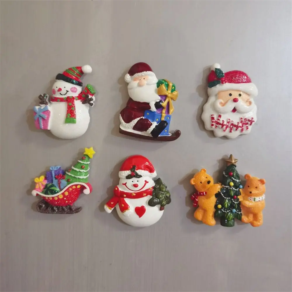 Christmas Theme Christmas Refrigerator Sticker Santa Claus Figurine Resin Christmas Tree Magnet Fridge Cute Snowman