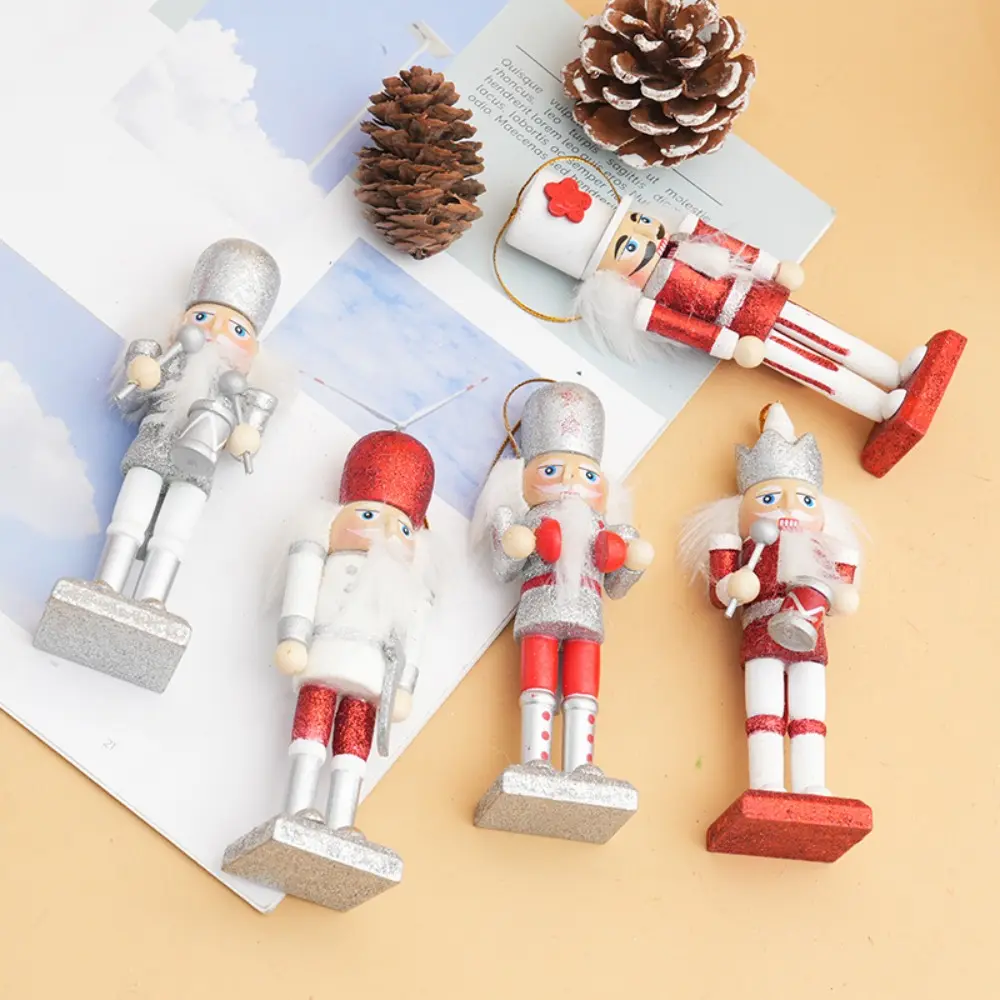 5Pcs/Set Wood Nutcracker Puppet Ornament Glitter Multiple Style Nutcracker Soldier Pendant with Hanging Rope Classic