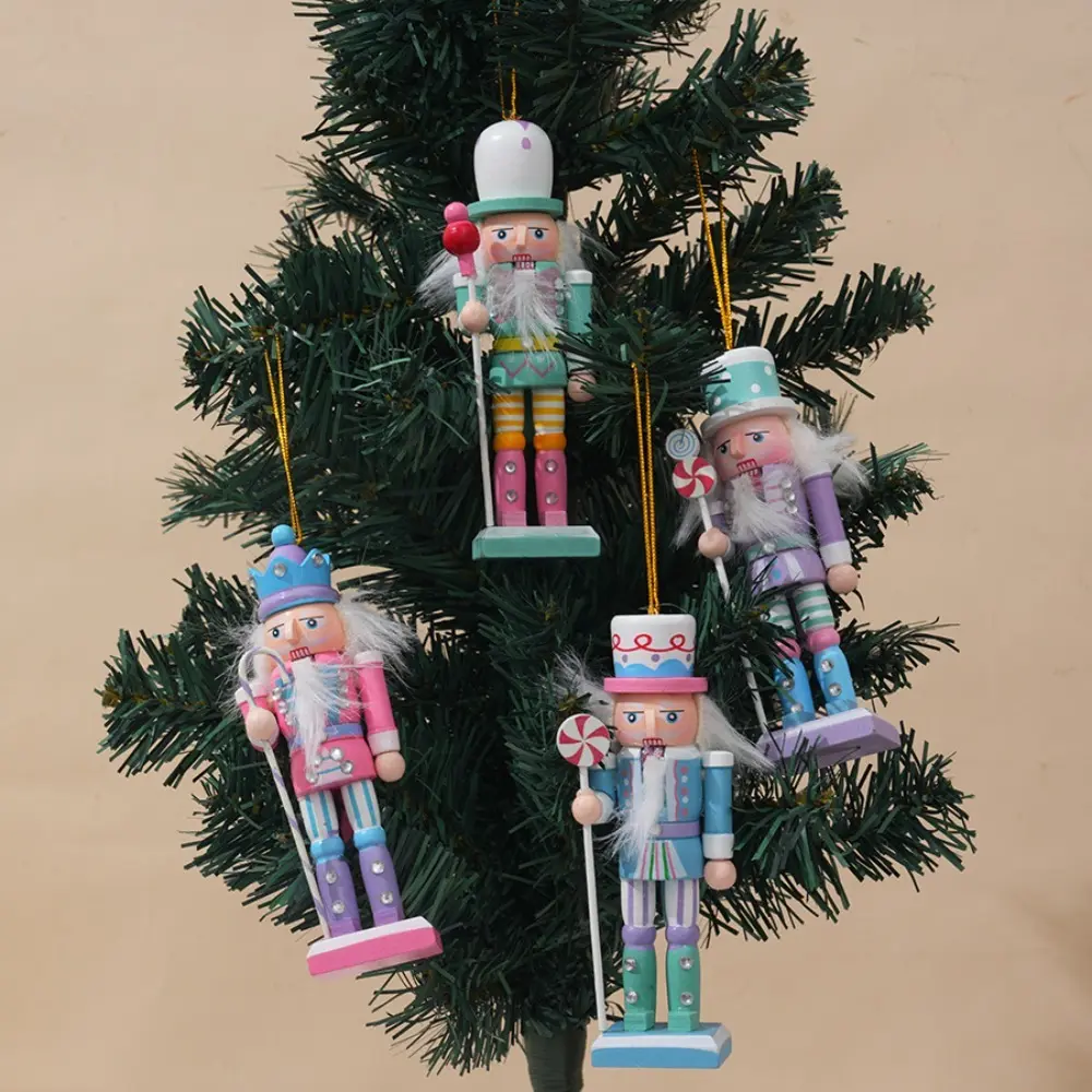 5Pcs/Set Wood Nutcracker Puppet Ornament Glitter Multiple Style Nutcracker Soldier Pendant with Hanging Rope Classic