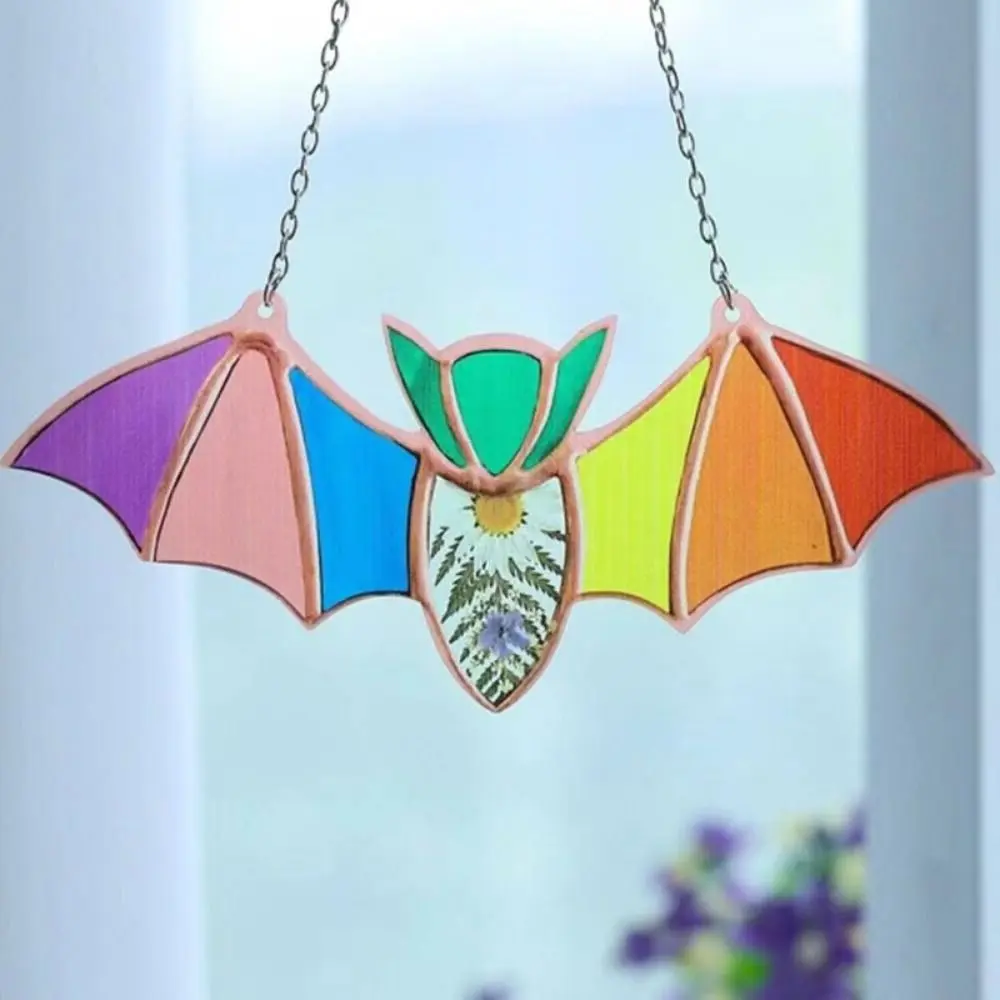 Creative With Chain ​ Halloween Acrylic Bat Wall Art Bat Shaped Halloween Bat Pendant Colorful Wall Hanging Bat ​