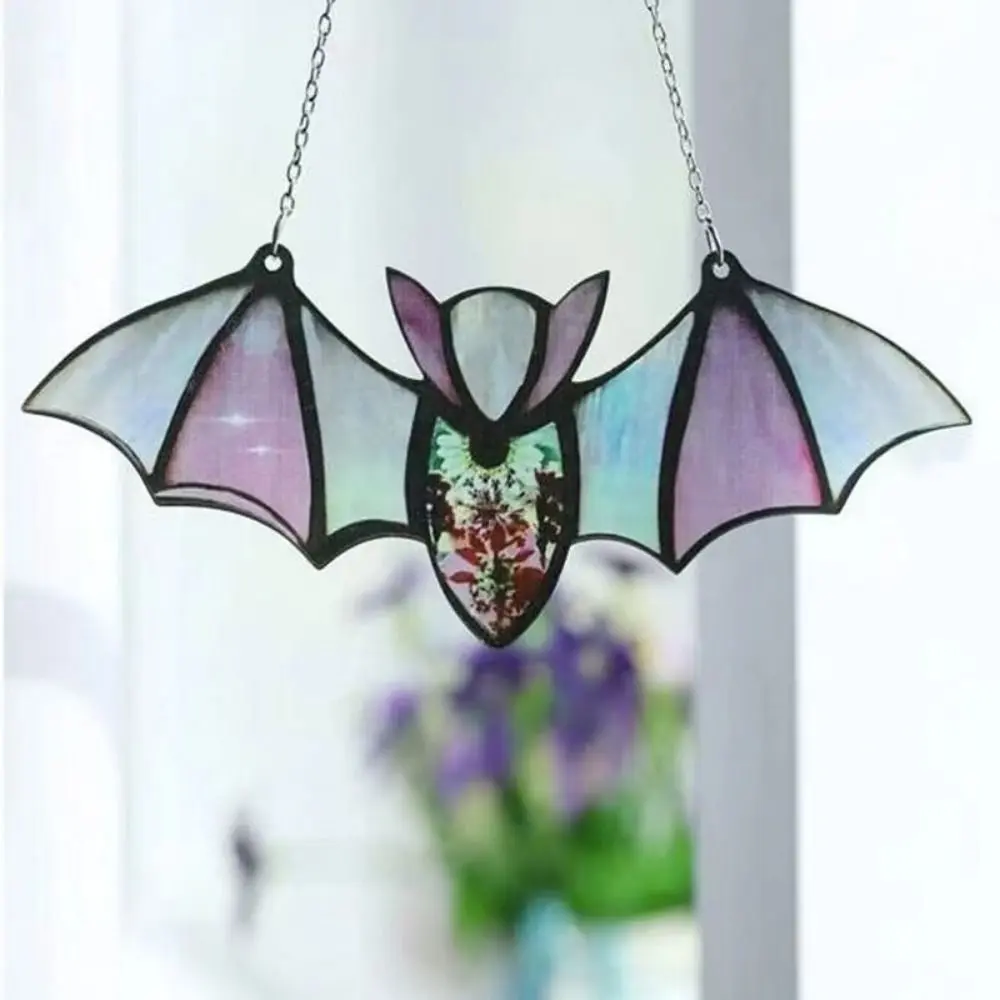 Creative With Chain ​ Halloween Acrylic Bat Wall Art Bat Shaped Halloween Bat Pendant Colorful Wall Hanging Bat ​