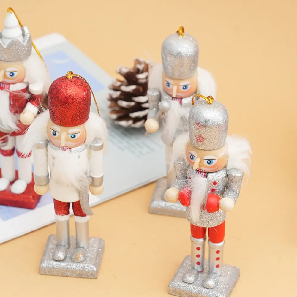5Pcs/Set Wood Nutcracker Puppet Ornament Glitter Multiple Style Nutcracker Soldier Pendant with Hanging Rope Classic