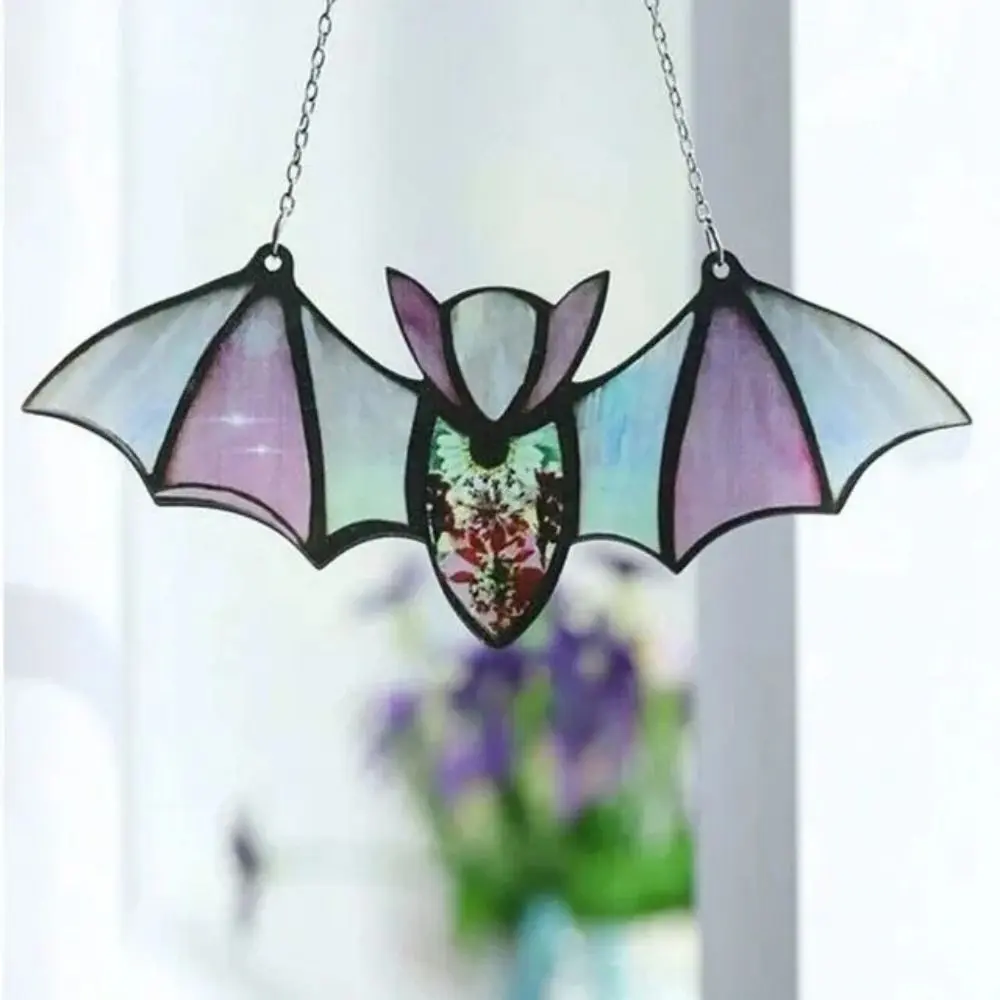 Creative With Chain ​ Halloween Acrylic Bat Wall Art Bat Shaped Halloween Bat Pendant Colorful Wall Hanging Bat ​