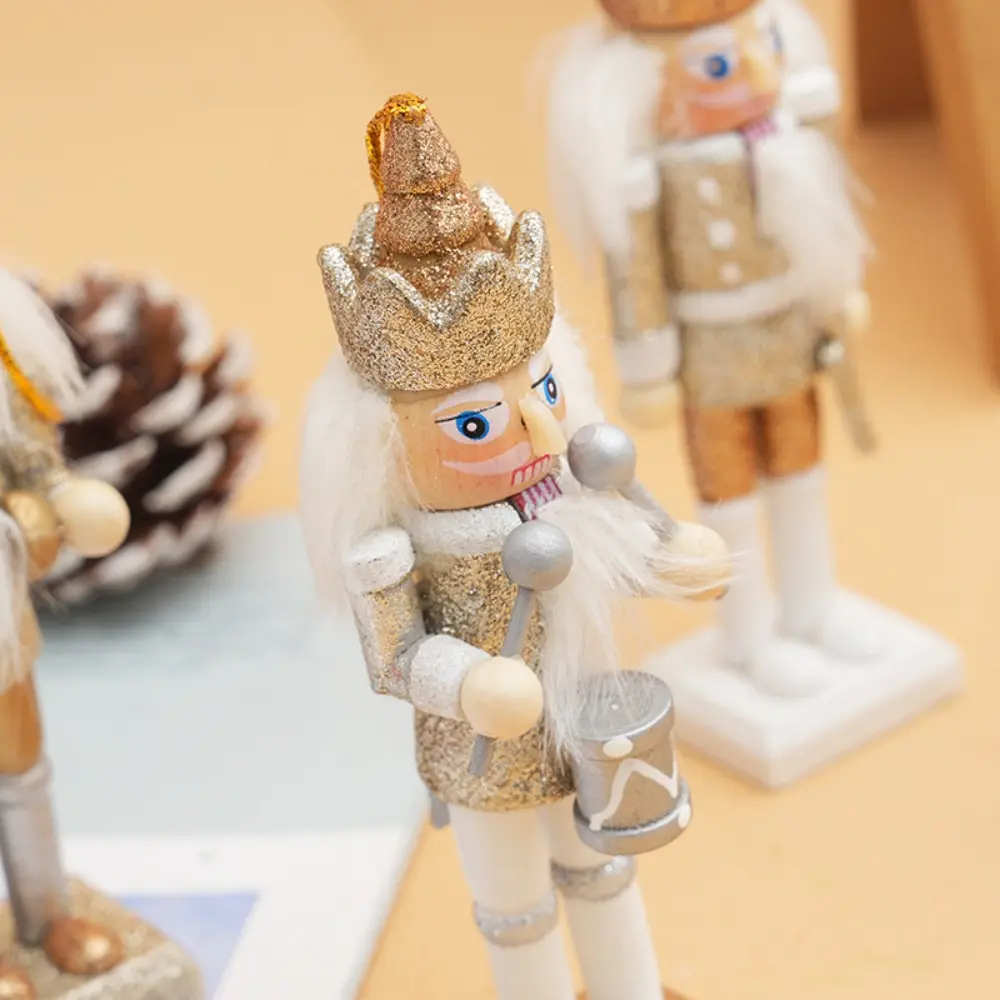 5Pcs/Set Wood Nutcracker Puppet Ornament Glitter Multiple Style Nutcracker Soldier Pendant with Hanging Rope Classic