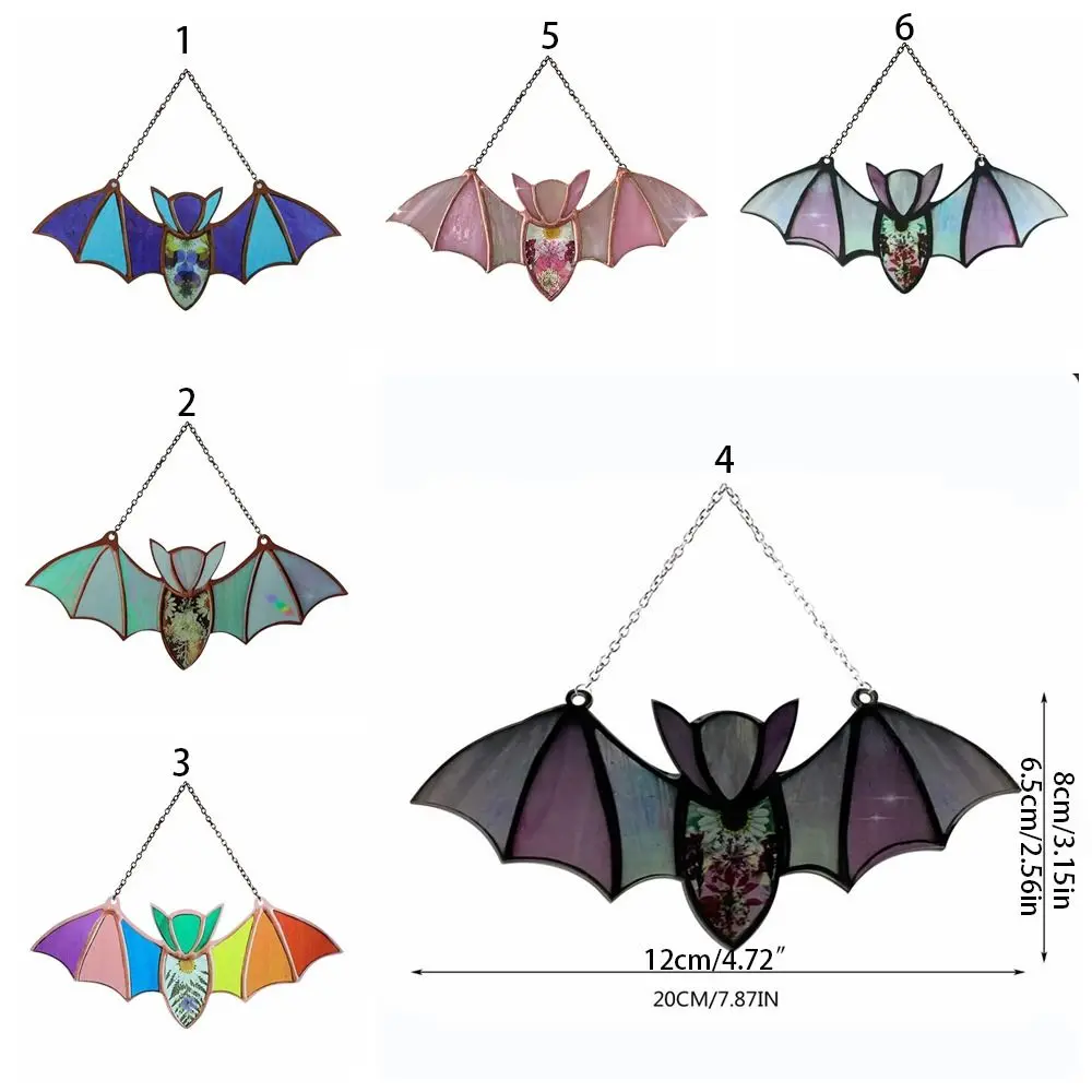 Creative With Chain ​ Halloween Acrylic Bat Wall Art Bat Shaped Halloween Bat Pendant Colorful Wall Hanging Bat ​
