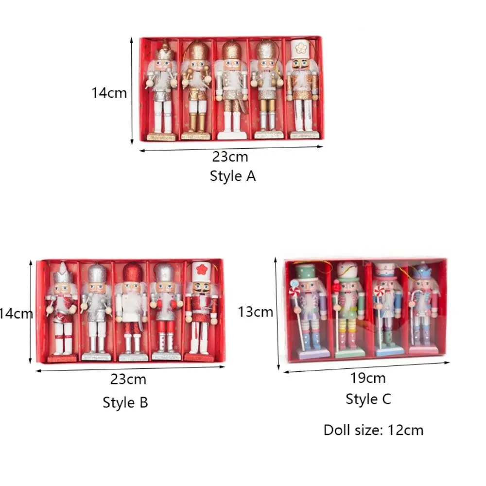 5Pcs/Set Wood Nutcracker Puppet Ornament Glitter Multiple Style Nutcracker Soldier Pendant with Hanging Rope Classic