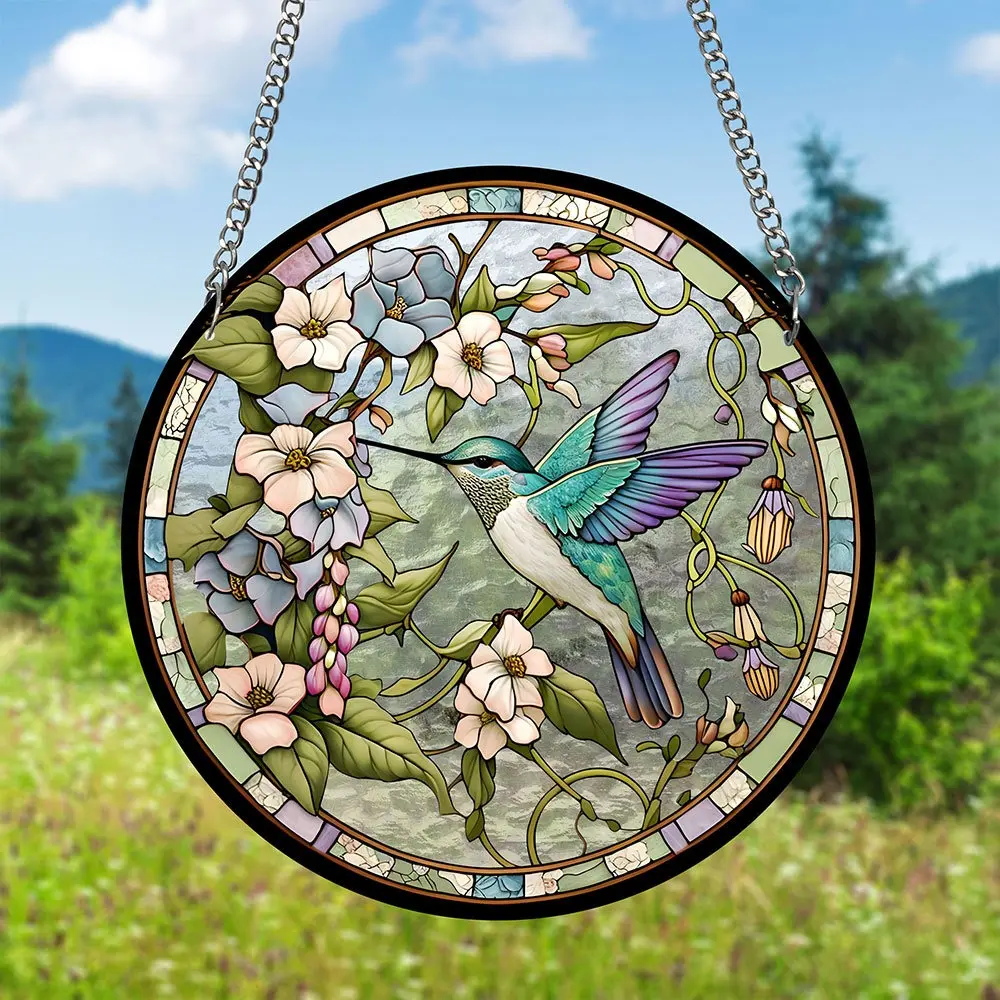 Acrylic Double-sided Hummingbird Pendant Hanging Round Hummingbird Suncatcher Colorful Exquisite Wall Hanging Decoration