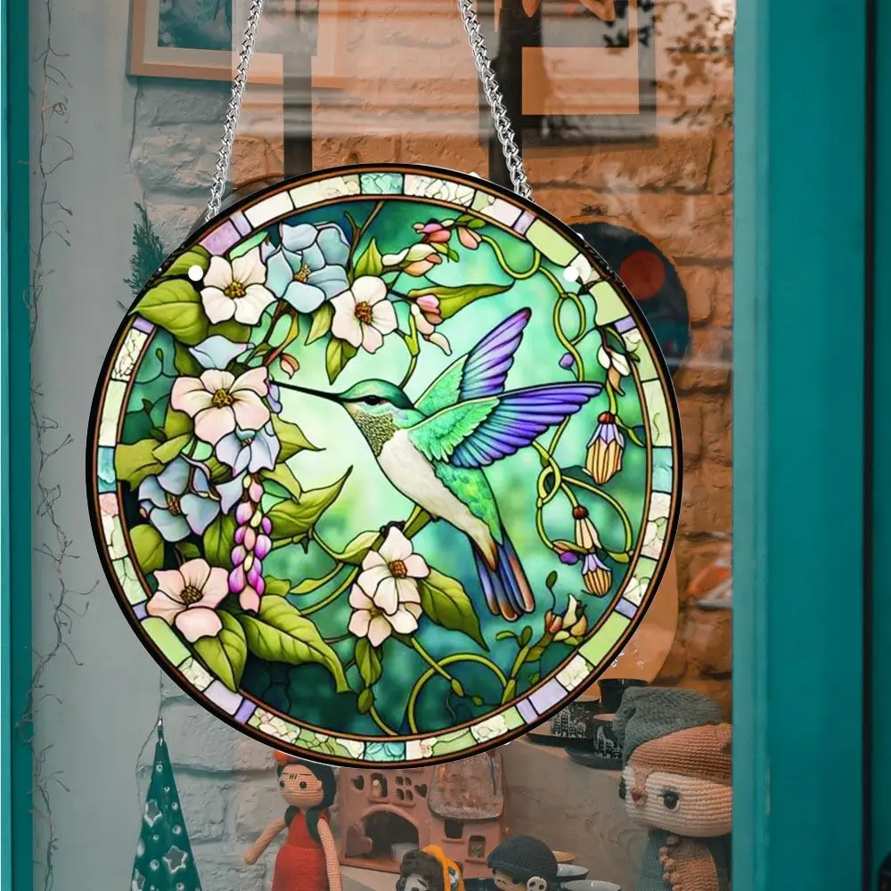Acrylic Double-sided Hummingbird Pendant Hanging Round Hummingbird Suncatcher Colorful Exquisite Wall Hanging Decoration
