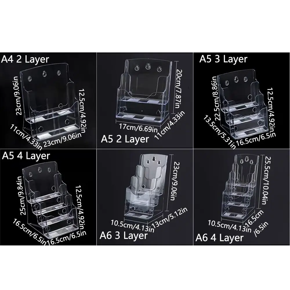 A4/A5/A6 Clear Flyers Display Stand 2/3/4 Layers Hanging Hole Brochure Holder Space Saving Reusable Desktop Document Rack