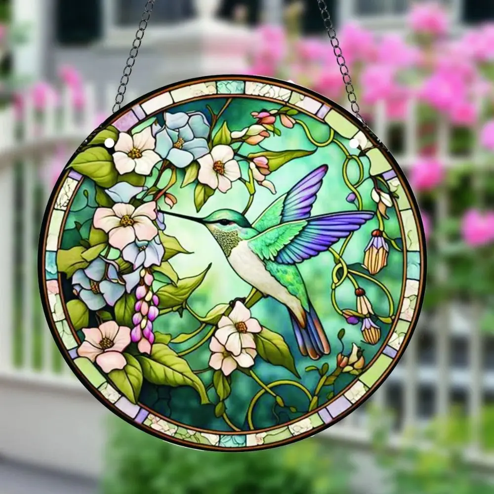 Acrylic Double-sided Hummingbird Pendant Hanging Round Hummingbird Suncatcher Colorful Exquisite Wall Hanging Decoration
