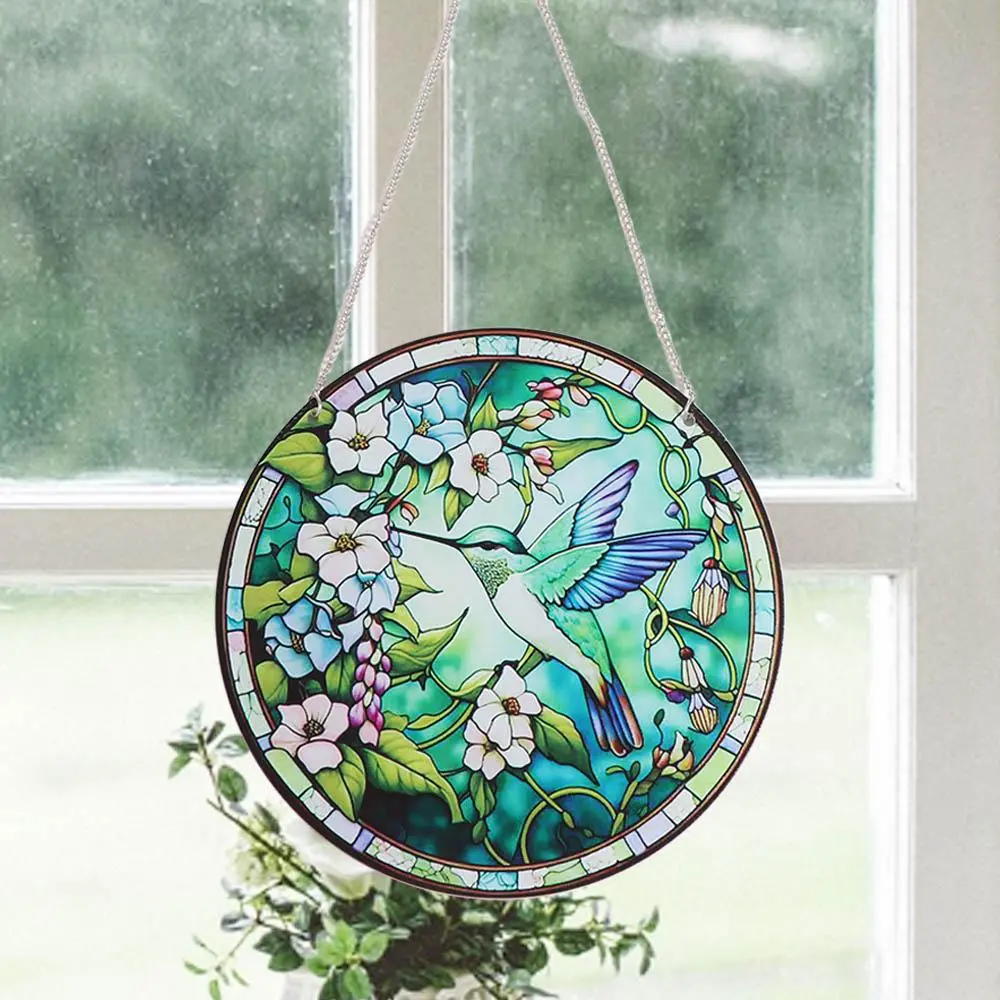 Acrylic Double-sided Hummingbird Pendant Hanging Round Hummingbird Suncatcher Colorful Exquisite Wall Hanging Decoration
