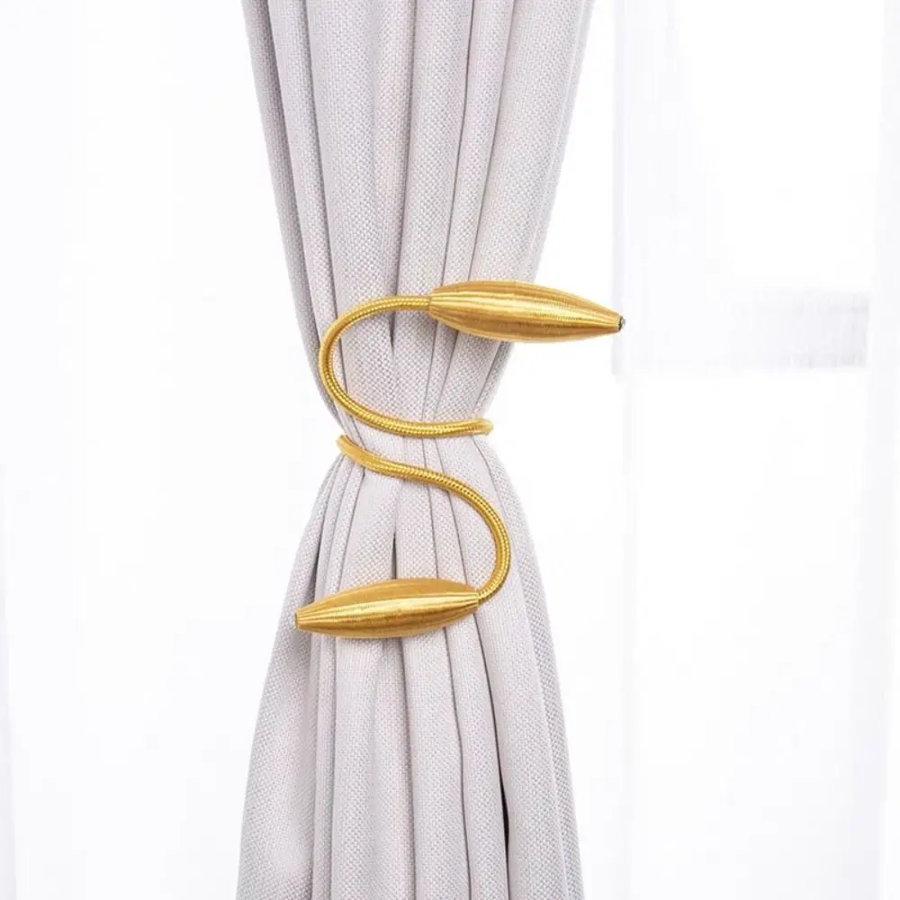 2pcs/set Elegant Strong Twist Curtain Tie Strap Bud Shape Free Punch Curtain Buckle Straps Adjust Metal Curtain Accessoires