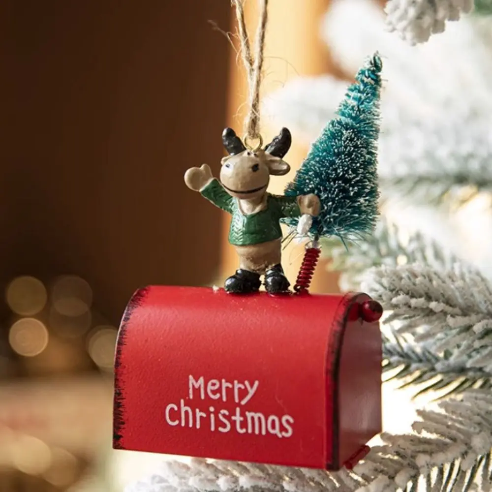 Home Hangings Ornaments Iron Christmas Santa Claus Bell Painted Vintage Car Pendant Xmas Tree Decorations Gift