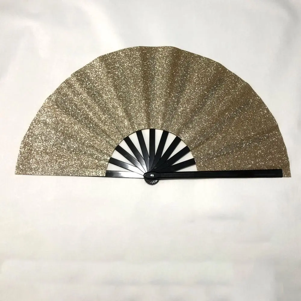Portable Glitter Sparkling Folding Fan Handheld Decorative Hand Rave Fan 33cm Kung Fu Fan Gift