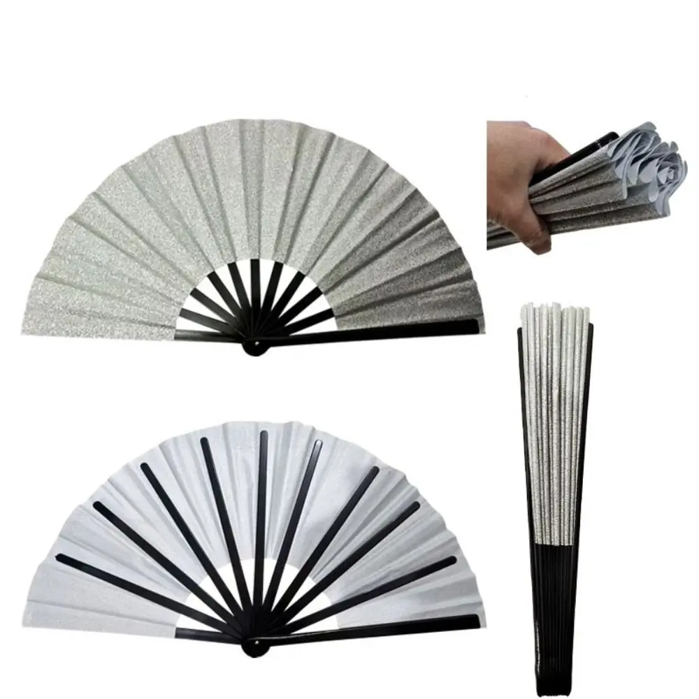 Portable Glitter Sparkling Folding Fan Handheld Decorative Hand Rave Fan 33cm Kung Fu Fan Gift