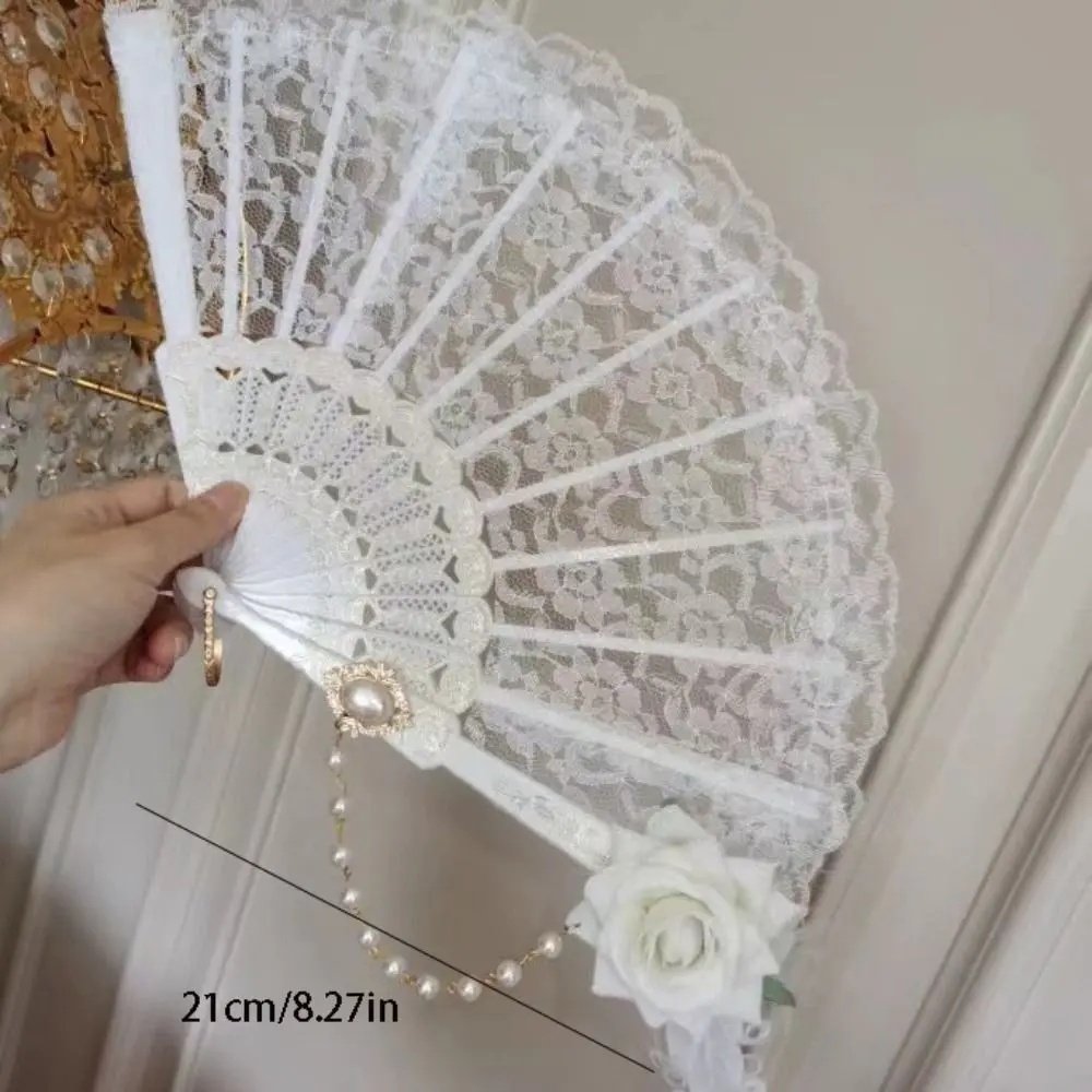 Elegant Retro Feather Rose Folding Fan Classical with Pendant Hand Fan Portable Handmade Decorative Craft Fan Photography Prop