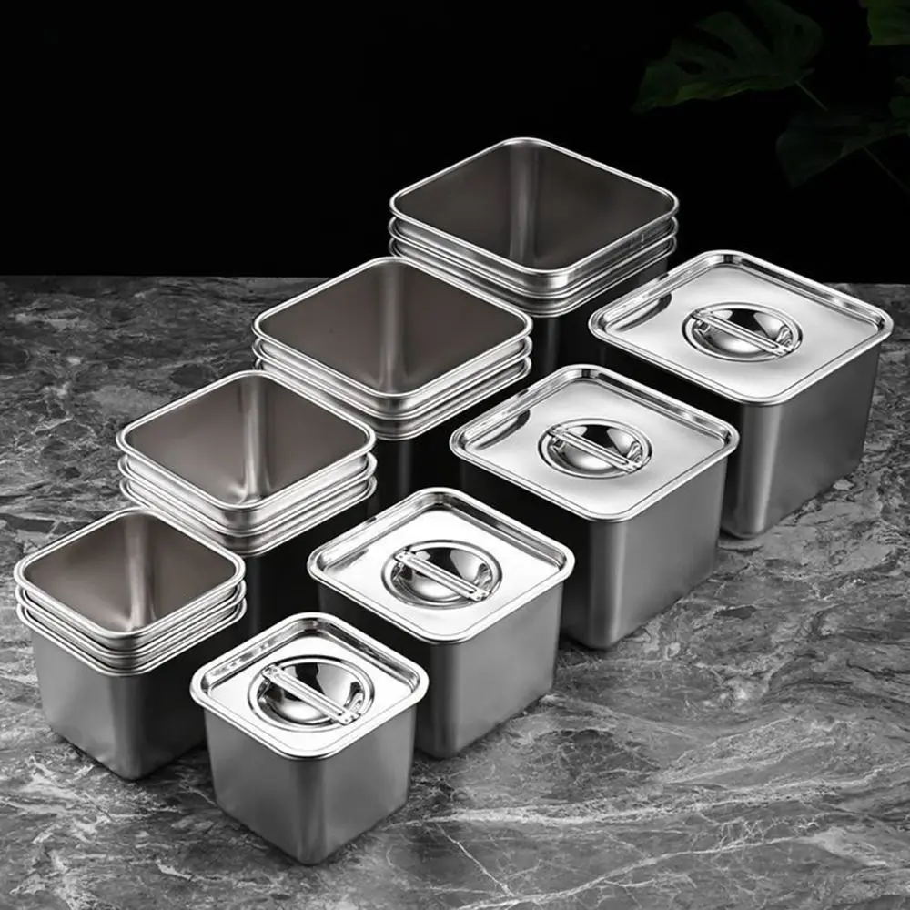 Rust Resistant Frozen Yogurt Container Large Capacity Dustproof Stainless Steel Condiment Jar Reusable 4Size Food Storage Box