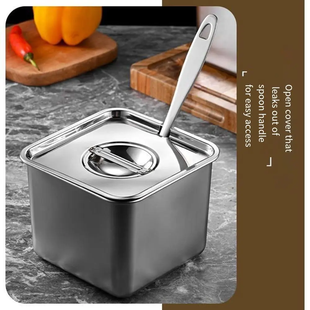 Rust Resistant Frozen Yogurt Container Large Capacity Dustproof Stainless Steel Condiment Jar Reusable 4Size Food Storage Box