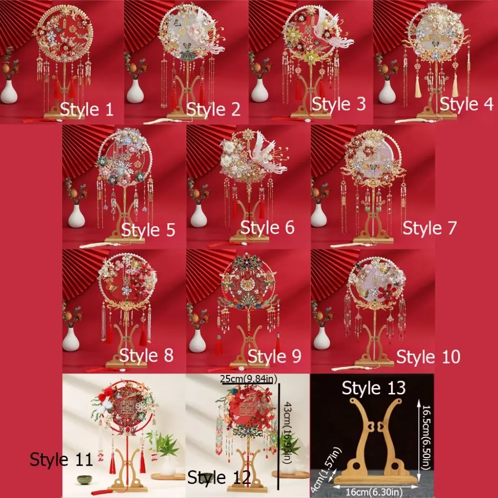 Antique Style Bride Group Fan Long Handle Handmade Bride Hand Held Fan with Tassel Flower Desig Xiuhe Fan for Dance Performance
