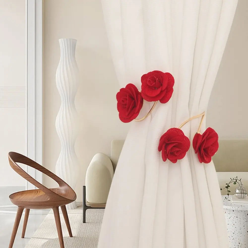 2PCS Automatically Tighten Flowers Curtain Clamp Metal Fabric Artificial Curtain Buckle Elegant Flexible Curtain Tie