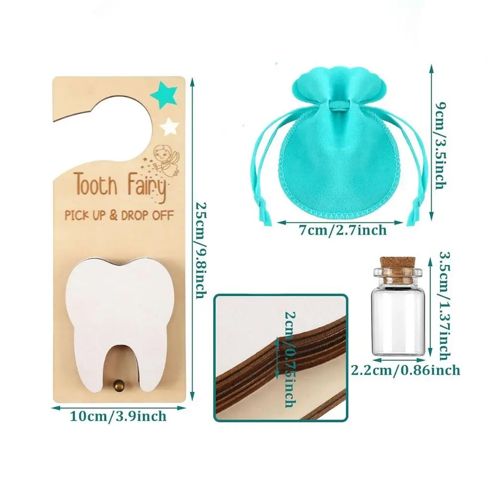 1 Set With Bag Tooth Door Hanging Pendant With Slot Wear Resistant Wooden Tooth Fairy Holder Hanging Tooth Holder Bag Pouch