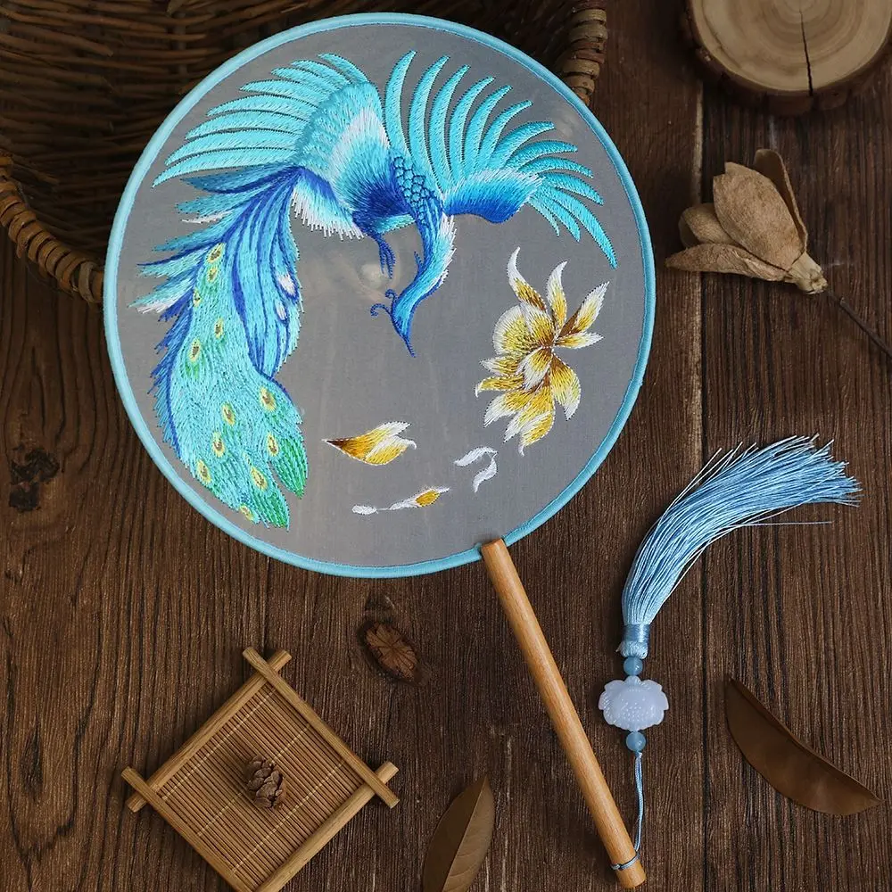 Creative Embroidered Silk Fan Chinese Style Portable Embroidery Round Fan Translucent Double-sided Hanfu Tuan Fan