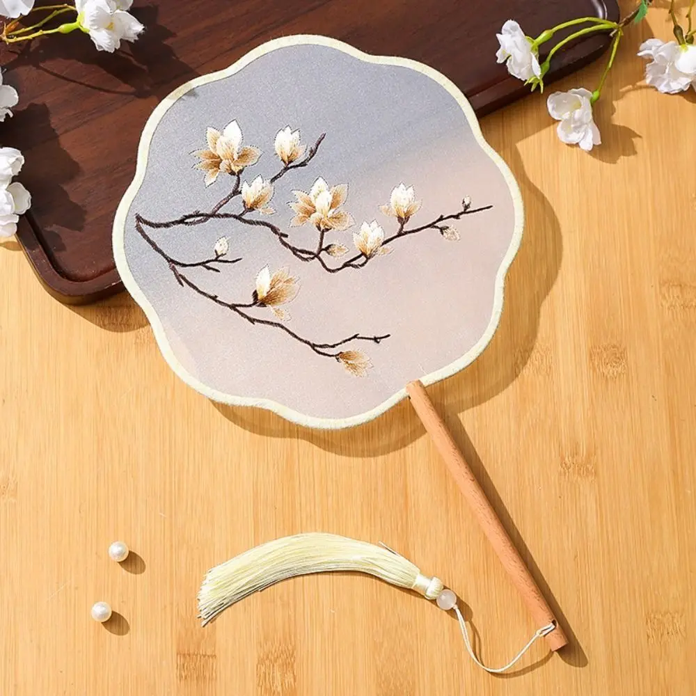 Ancient Chinese Style Chinese Style Fan Handheld with Pendant Embroidery Fan Floral Pattern Tassels Silk Fan Photography Prop