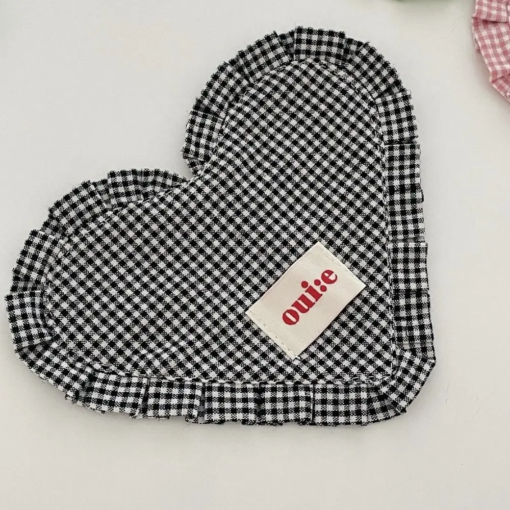 Photography Props INS Heart-shaped Plaid Meal Mat with Pleated Lace Cotton Bowl Mats Delicate Cute Table Mat Kitchen