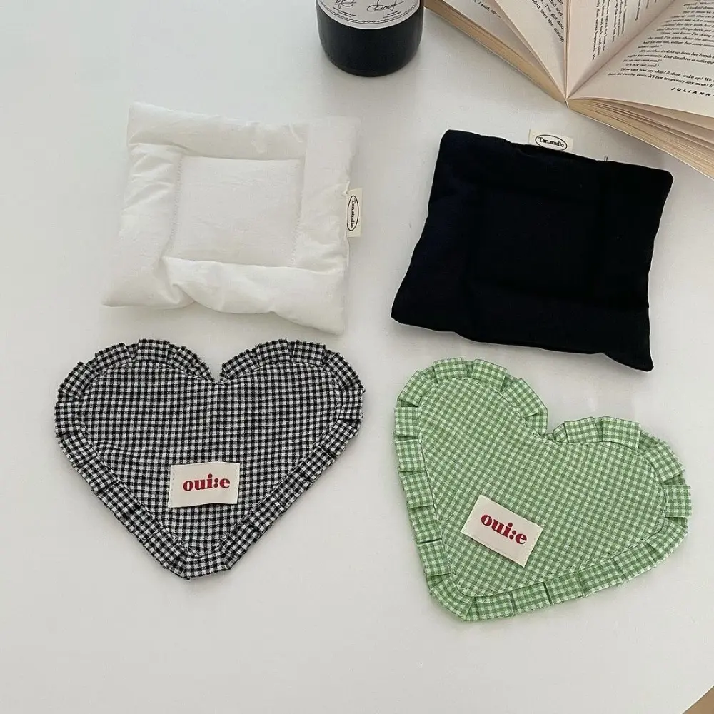 Photography Props INS Heart-shaped Plaid Meal Mat with Pleated Lace Cotton Bowl Mats Delicate Cute Table Mat Kitchen