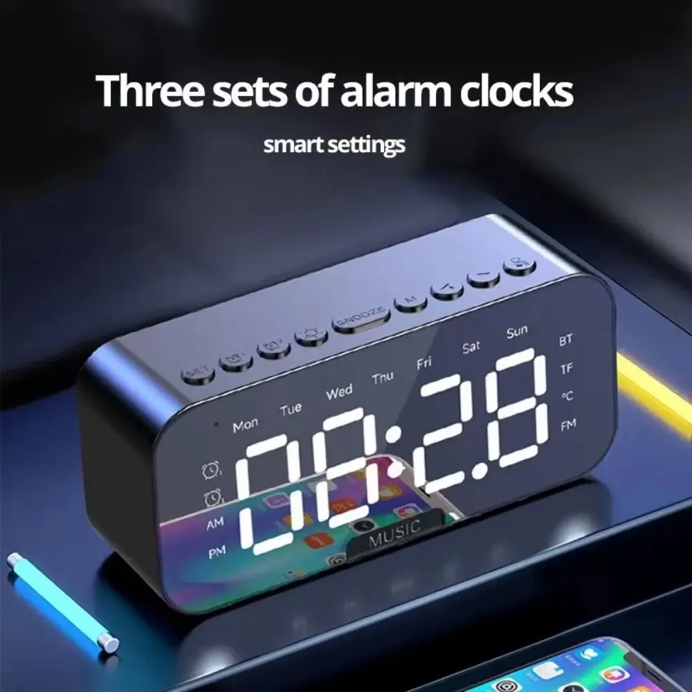 5-in-1 FM Radio Alarm Clock LED Digital Display Reminder Small Digital Clock Sleep Timer Speaker Digital Table Calendar