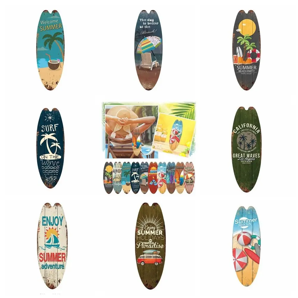 Retro Exquisite Printing Wooden Surfboard Cool Easy to Use Marine Steering Wall Board Bright Beach Ocean Theme Home