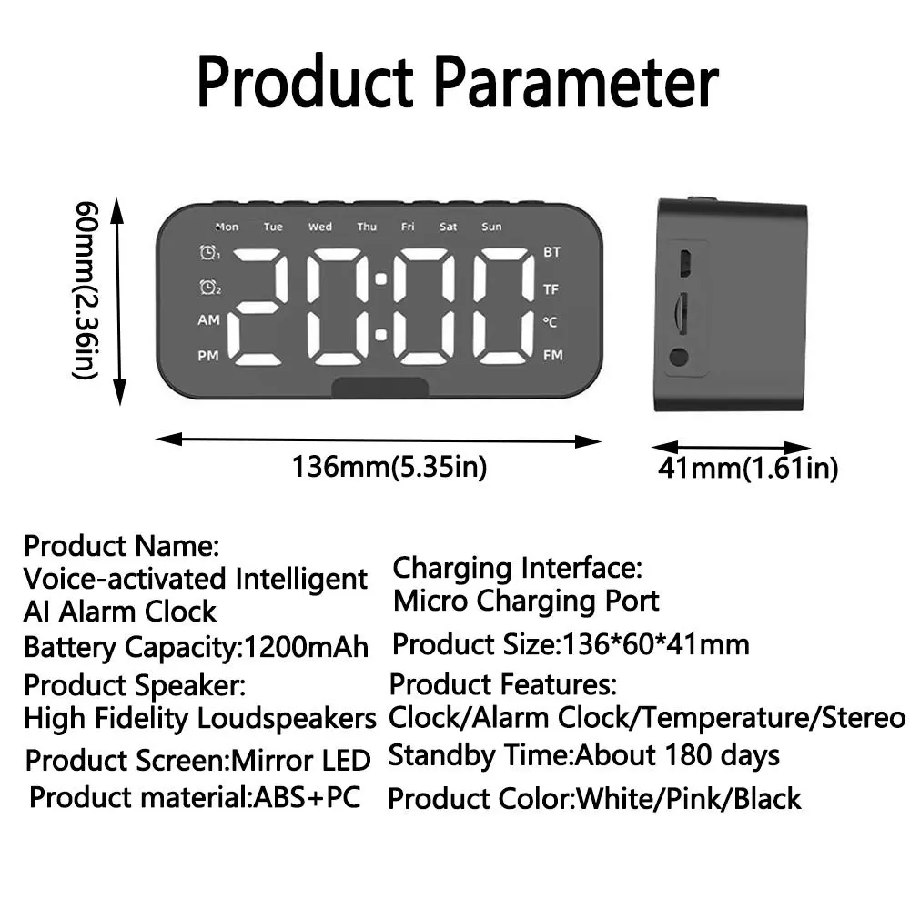 5-in-1 FM Radio Alarm Clock LED Digital Display Reminder Small Digital Clock Sleep Timer Speaker Digital Table Calendar