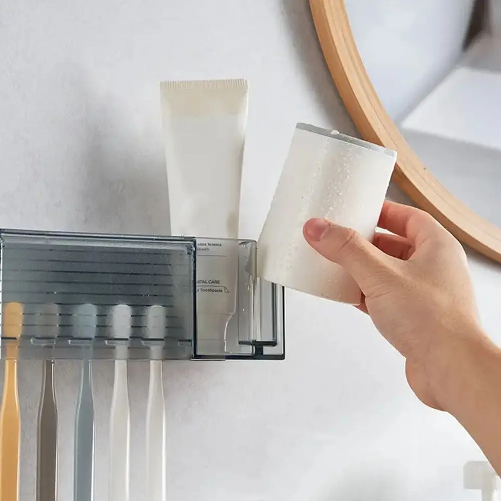 Plastic Toothbrush Storage Rack Dustproof White/Grey Toothbrush Toothpaste Holder Wall Mounted Punch-free