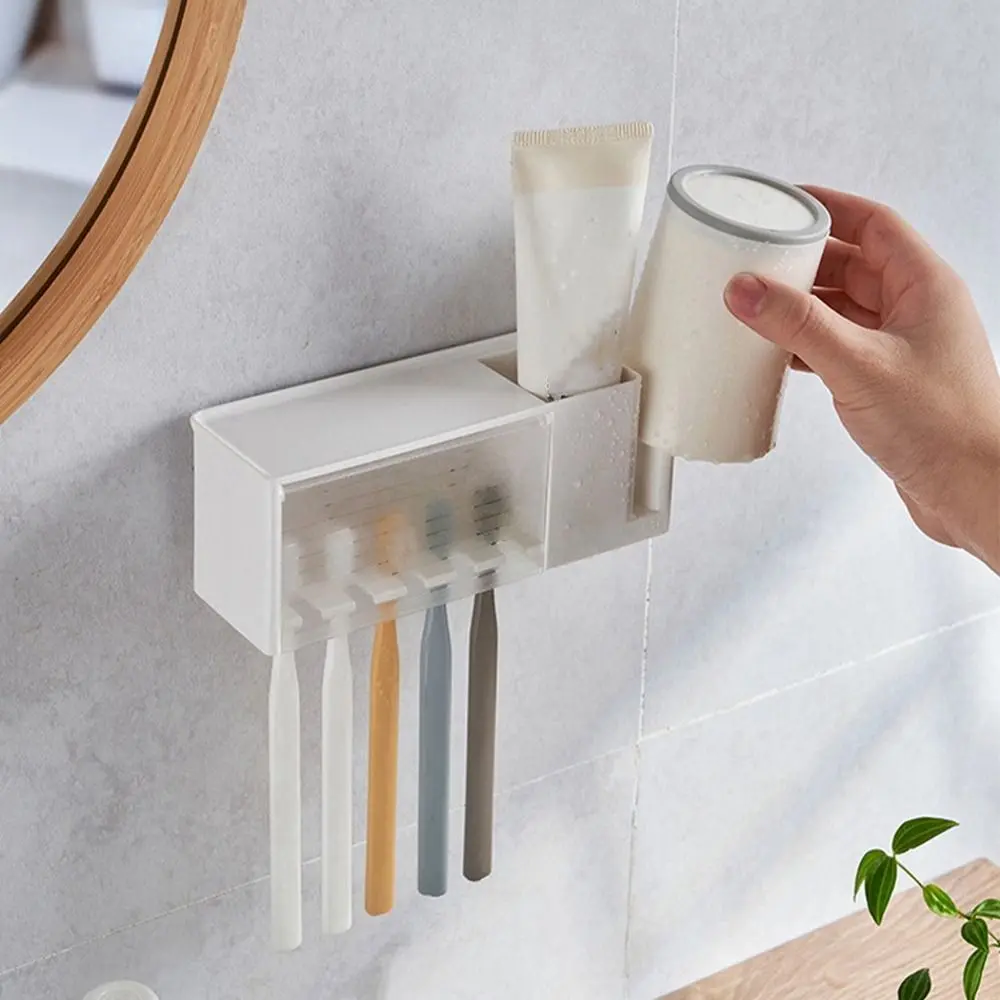 Plastic Toothbrush Storage Rack Dustproof White/Grey Toothbrush Toothpaste Holder Wall Mounted Punch-free