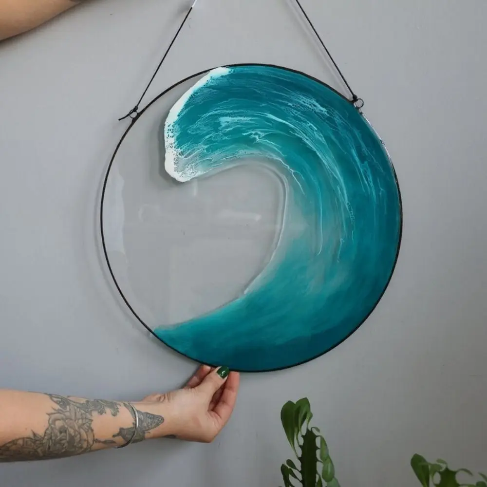 Ocean Scenery Ocean-Wave Wall Art Hangings with Hanging Rope Round Acrylic Hanging Ornaments Easy Installation Clear
