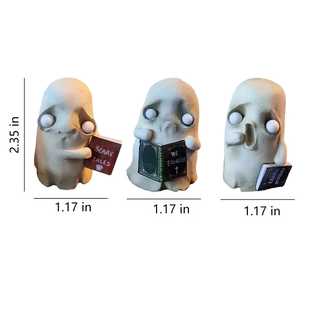 Desktop Ornament Resin Ghost Reading Ornament Creative Cute Halloween Ghost Figurine White Funny Ghost Statue Children Gift