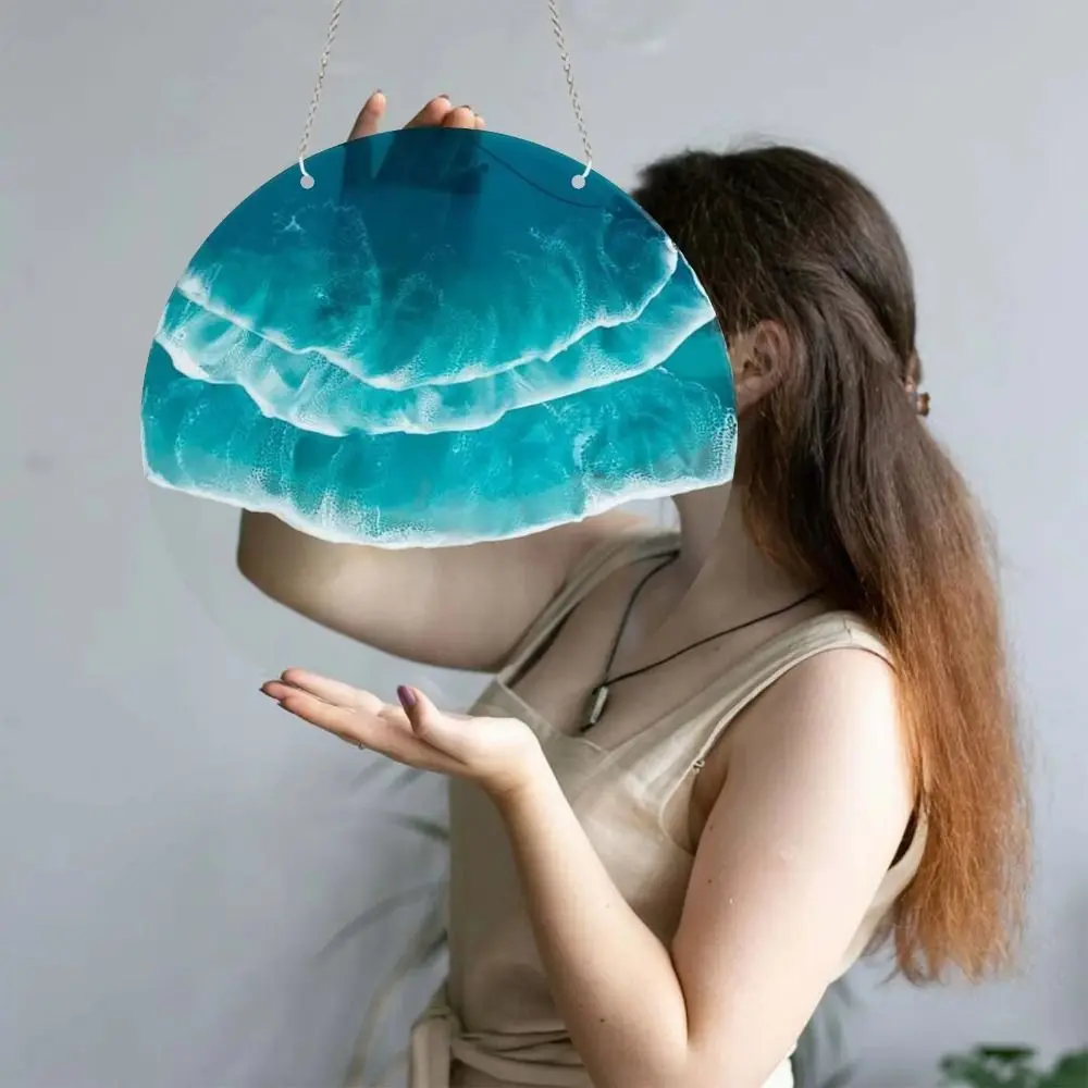 Ocean Scenery Ocean-Wave Wall Art Hangings with Hanging Rope Round Acrylic Hanging Ornaments Easy Installation Clear