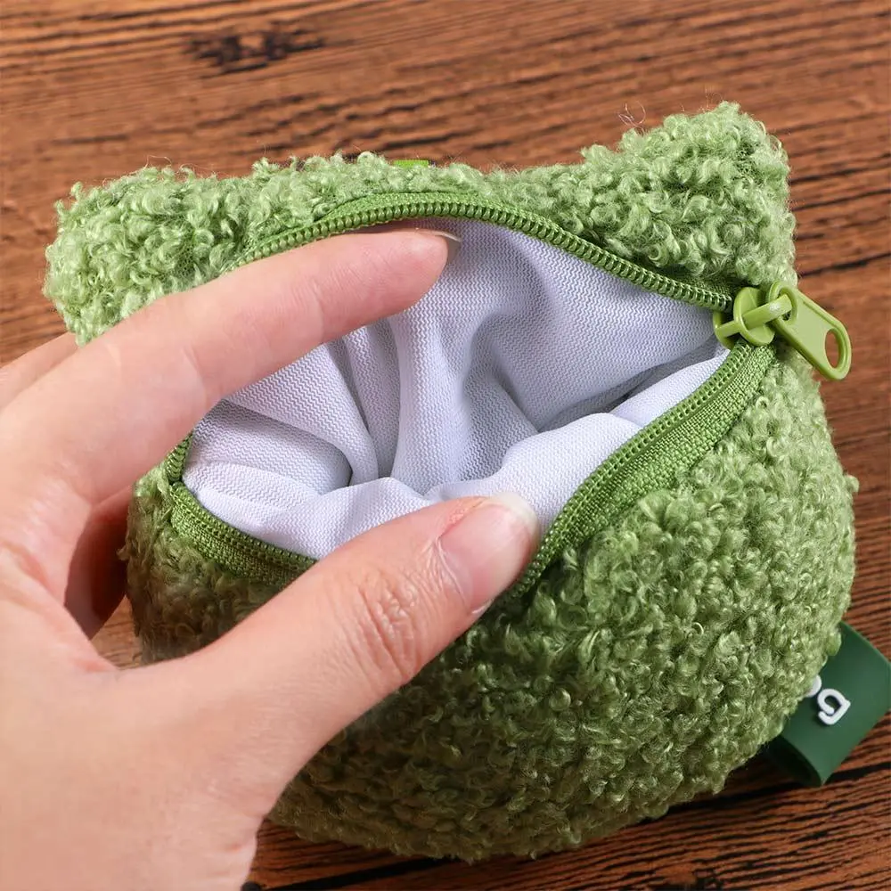 Girls Portable Lanyard pendant Key Charm Earphone Storage bag Zipper Coin Purses Keychain Mini Wallet Frog Plush Coin Bag
