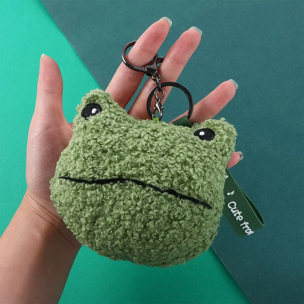 Girls Portable Lanyard pendant Key Charm Earphone Storage bag Zipper Coin Purses Keychain Mini Wallet Frog Plush Coin Bag