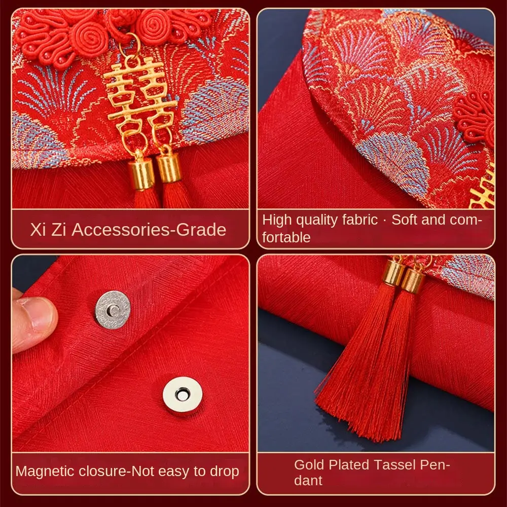New Year Blessing Words Brocade Red Envelope Spring Festival Brocade Cloth Tassel 2025 Money Pocket HongBao Best Wishes
