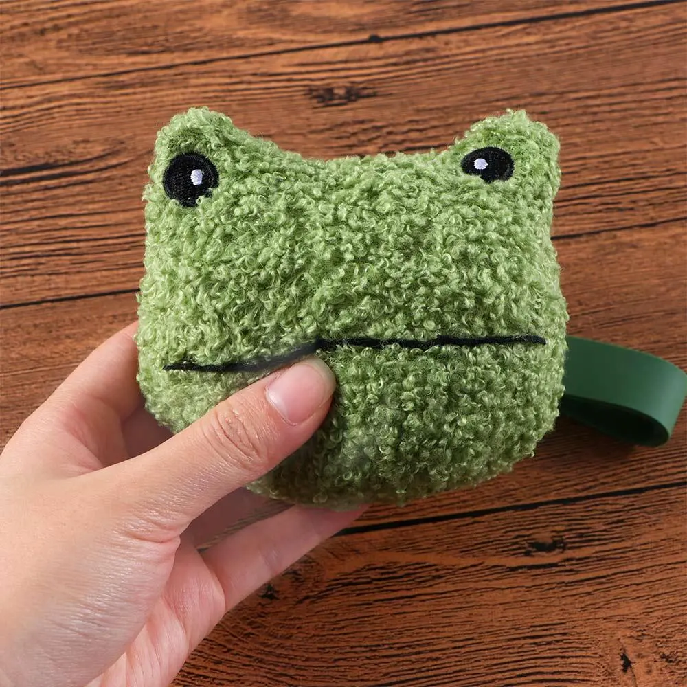 Girls Portable Lanyard pendant Key Charm Earphone Storage bag Zipper Coin Purses Keychain Mini Wallet Frog Plush Coin Bag