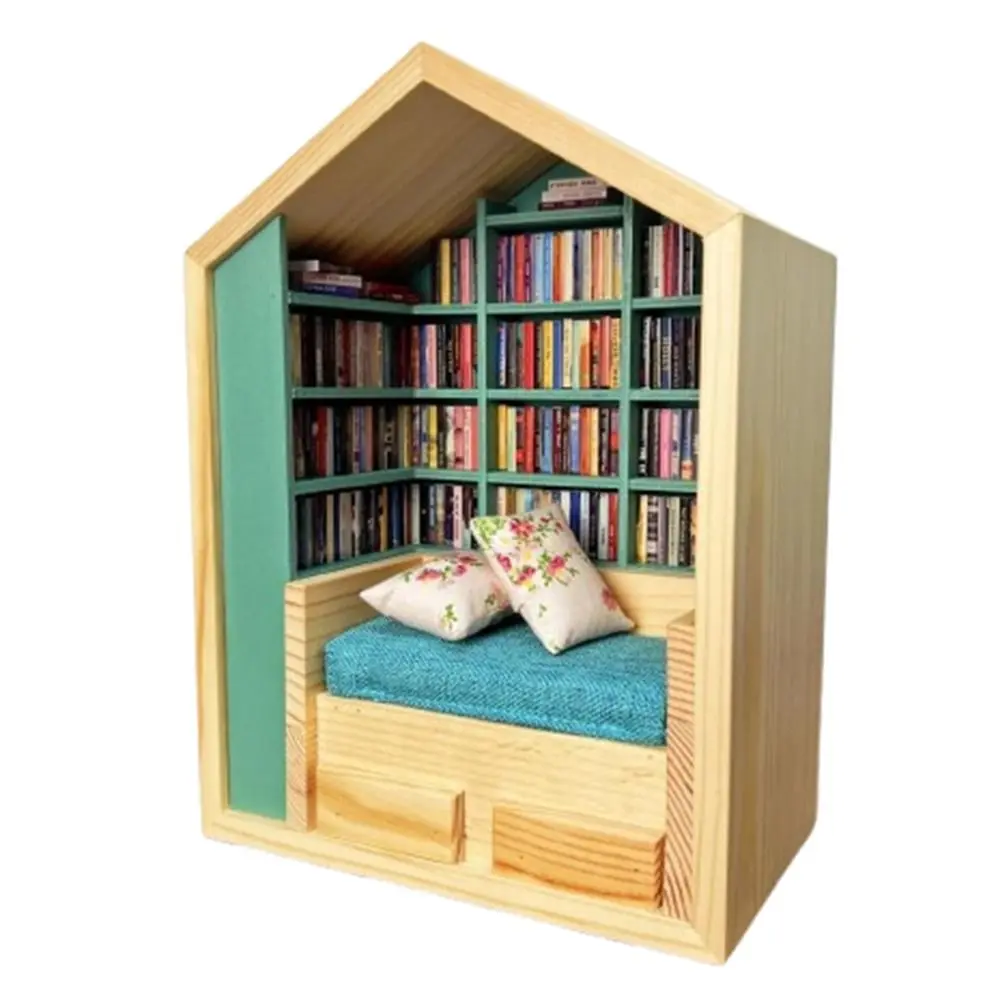 Shake Away Your Anxiety Anti-Anxiety Bookshelf Reduce Pressure with 200 Books and 2 Cushions Mini Bookshelf Fidget Toys Wooden